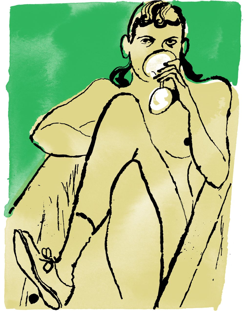 Woman sipping out of a glass.