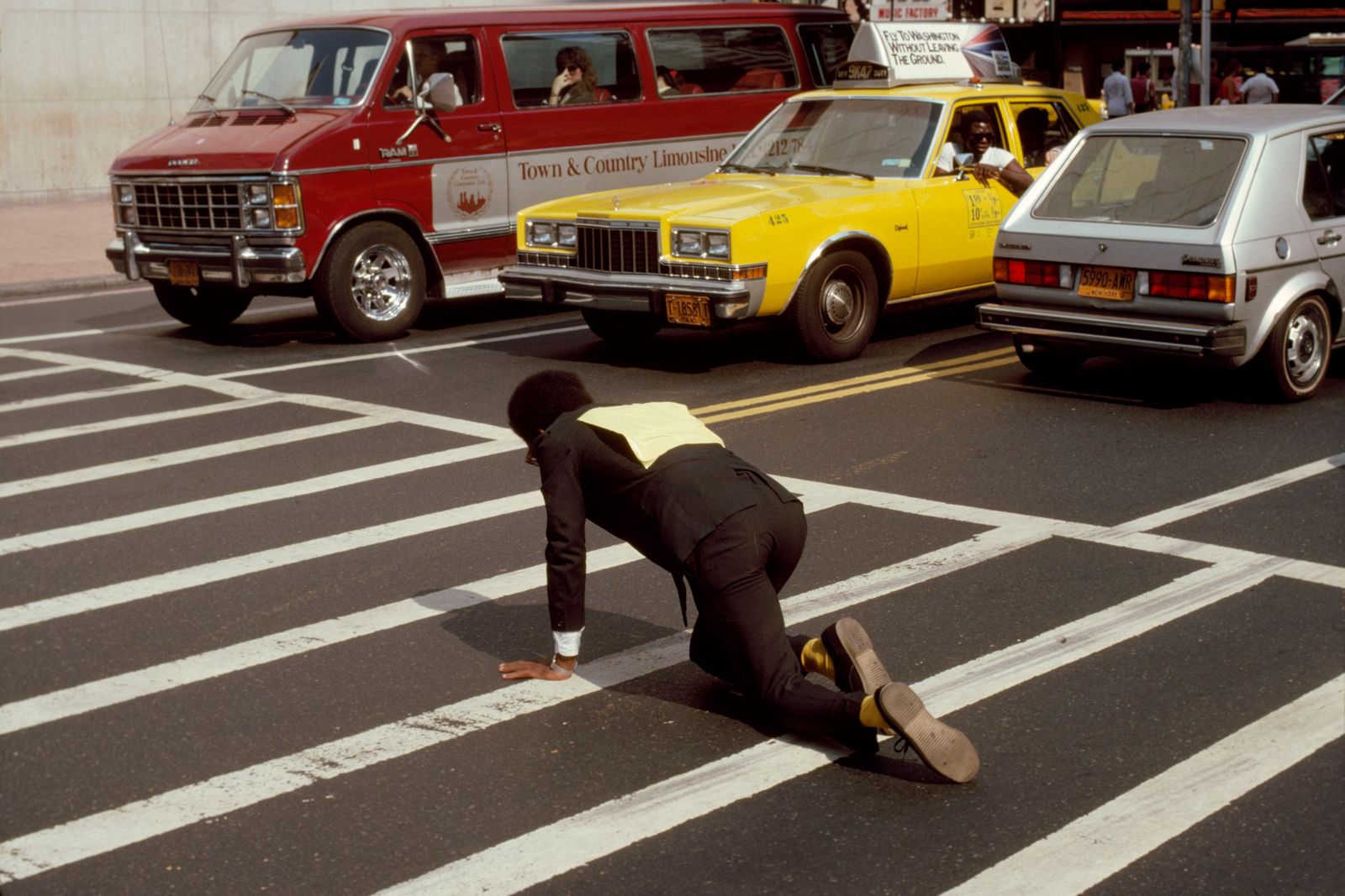 A person on a crosswalk.