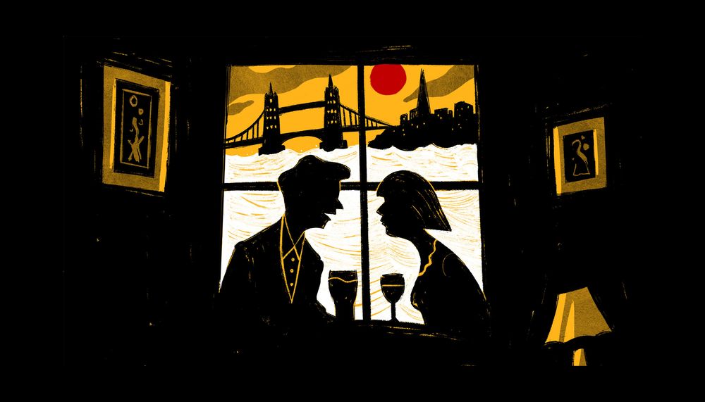 Illustration of couple by a window